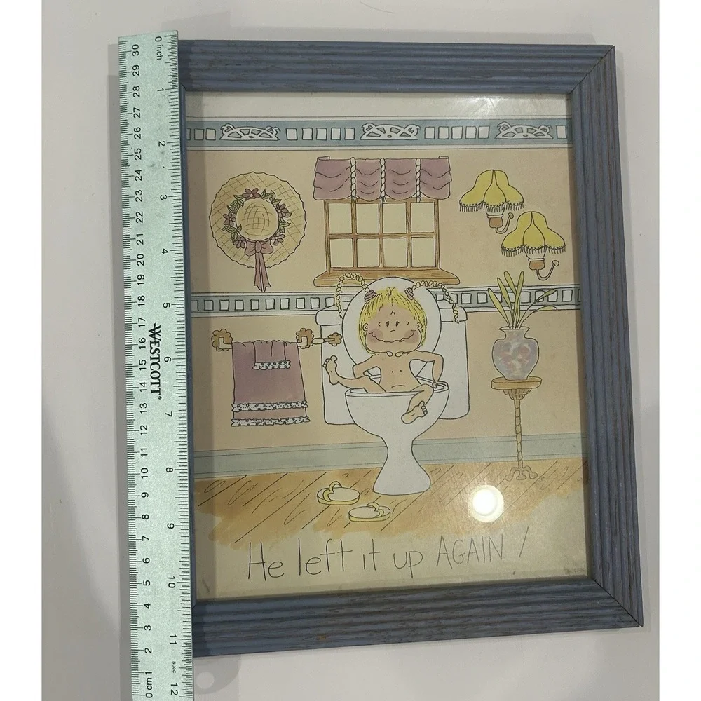 Vintage Decor Boys Bathroom Art Humor Sign Picture Funny 80s Wooden Framed